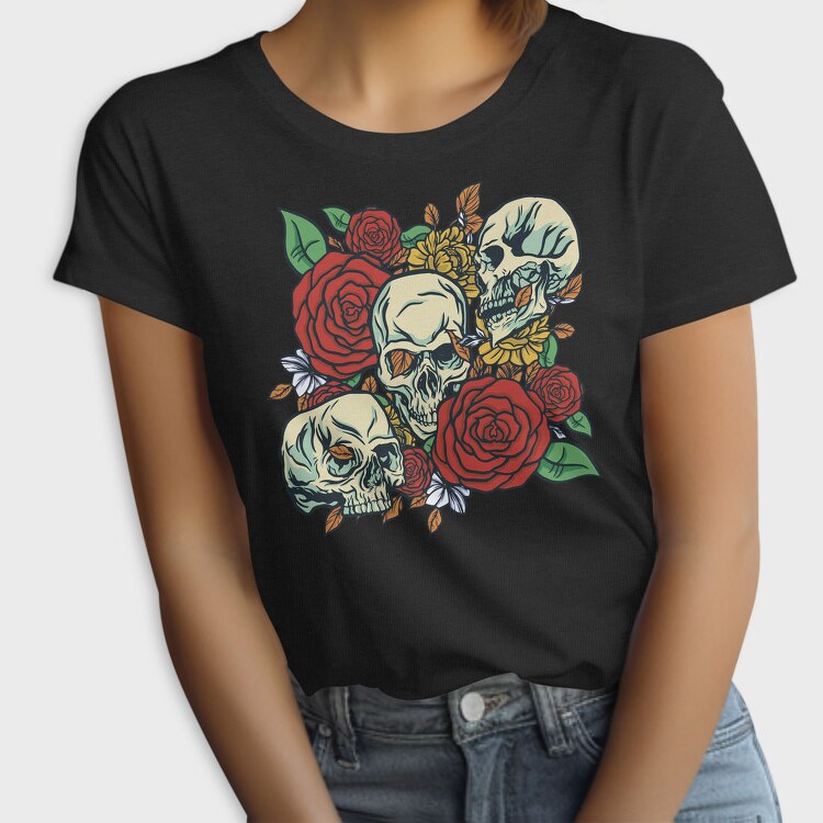 Cool Skulls And Roses, Tricou Femei