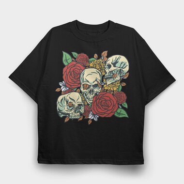 Cool Skulls And Roses, Tricou Oversize Barbati (Unisex)