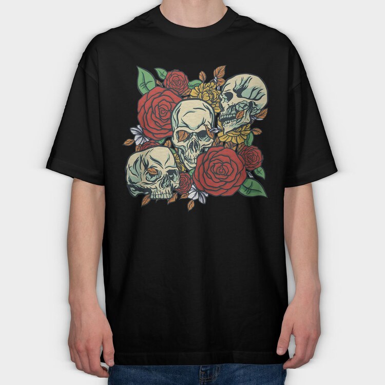 Cool Skulls And Roses, Tricou Oversize Barbati (Unisex)