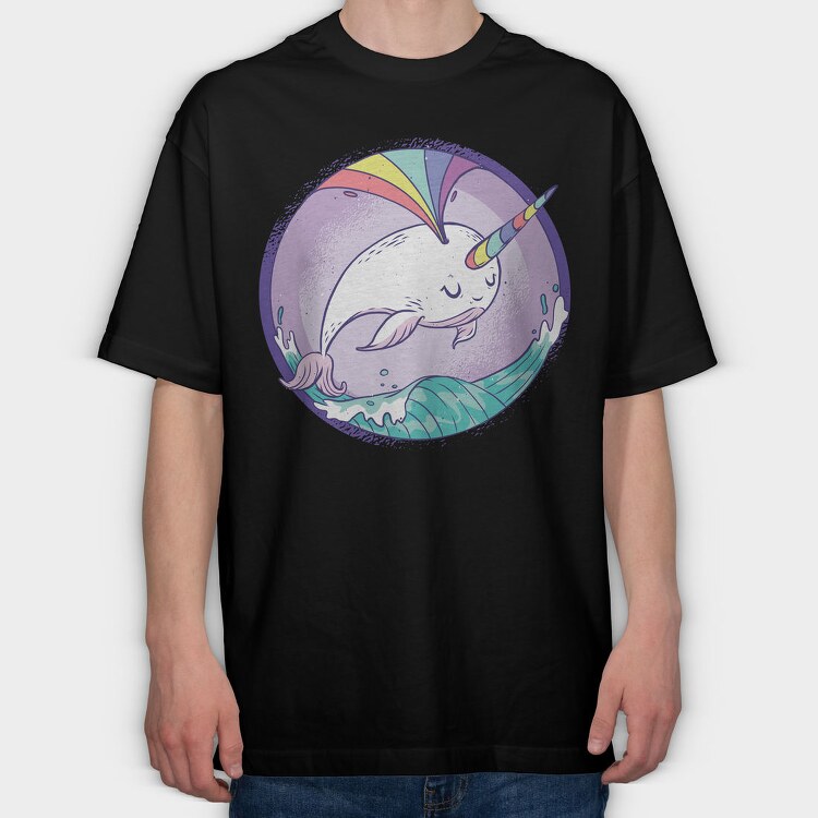 Rainbow Narwhale Whale, Tricou Oversize Barbati (Unisex)