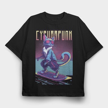 Cyberpunk Skater Cat, Tricou Oversize Barbati (Unisex)