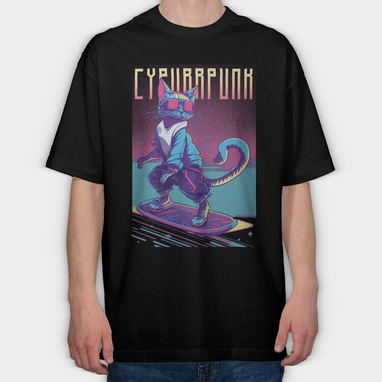 Cyberpunk Skater Cat, Tricou Oversize Barbati (Unisex)