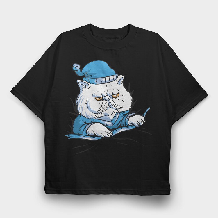 Sleepy Cat Animal In Pajamas, Tricou Oversize Barbati (Unisex)