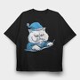 Sleepy Cat Animal In Pajamas, Tricou Oversize Barbati (Unisex)