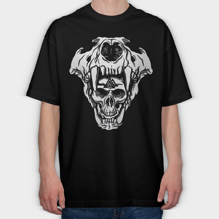 Cool Viking Skulls Bear Man, Tricou Oversize Barbati (Unisex)