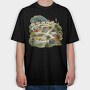 Watercolor Village Houses, Tricou Oversize Barbati (Unisex)