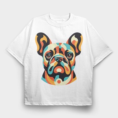 French Bulldog Geometric Bulldog, Tricou Oversize Barbati (Unisex)