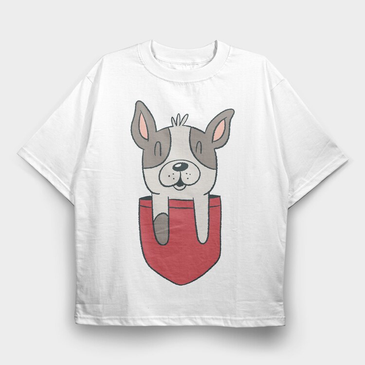 French Bulldog Pocket, Tricou Oversize Barbati (Unisex)