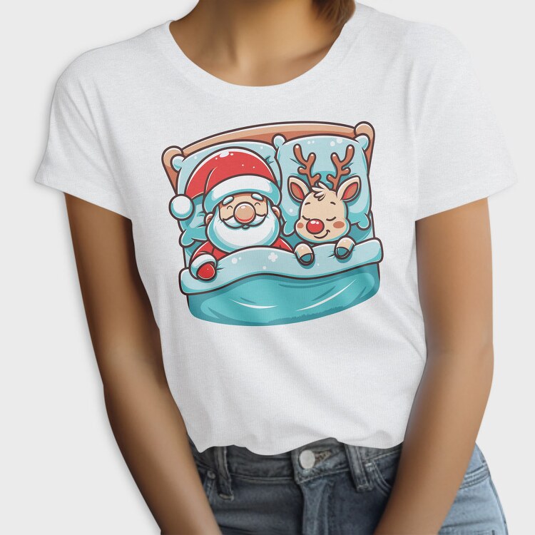 Sleepy Santa And Reindeer, Tricou Femei