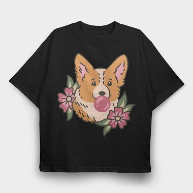Corgi Bubblegum, Tricou Oversize Barbati (Unisex)