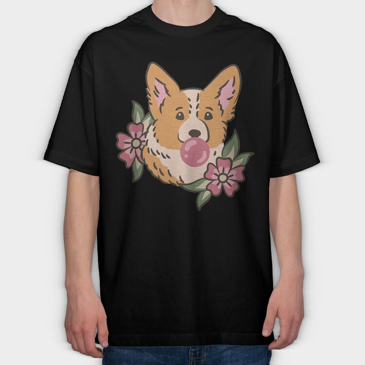 Corgi Bubblegum, Tricou Oversize Barbati (Unisex)