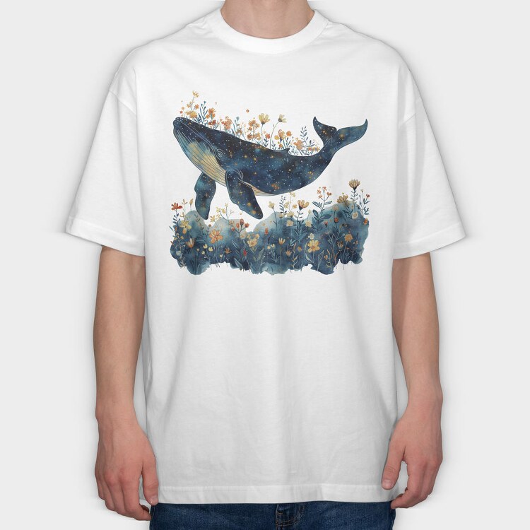 Whale Floral Dreams, Tricou Oversize Barbati (Unisex)