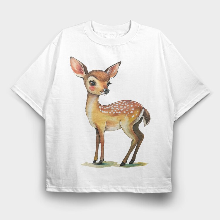 Whimsical Fawn Watercolor, Tricou Oversize Barbati (Unisex)