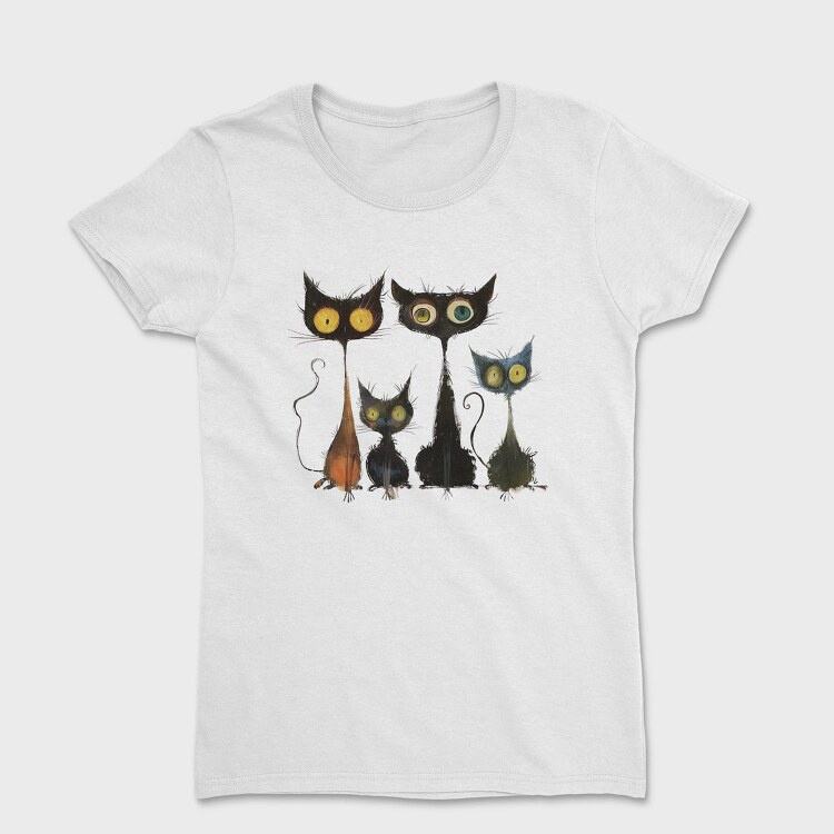 Whimsical Feline Family, Tricou Femei
