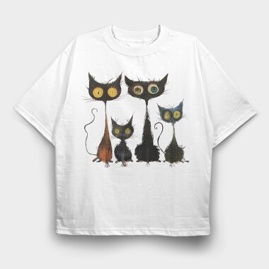 Whimsical Feline Family, Tricou Oversize Barbati (Unisex)