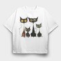 Whimsical Feline Family, Tricou Oversize Barbati (Unisex)
