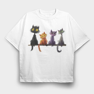 Whimsical Feline Friends, Tricou Oversize Barbati (Unisex)