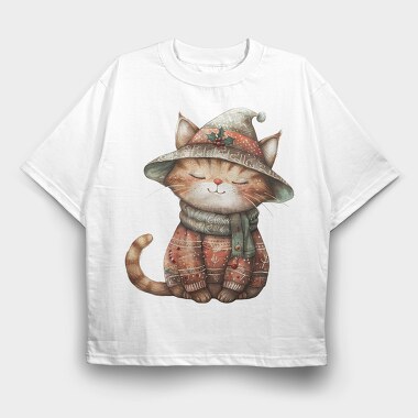 Whimsical Kitty Christmas, Tricou Oversize Barbati (Unisex)