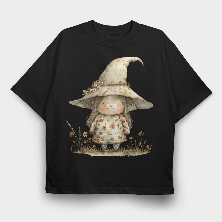 Whimsical Witch Gnome, Tricou Oversize Barbati (Unisex)