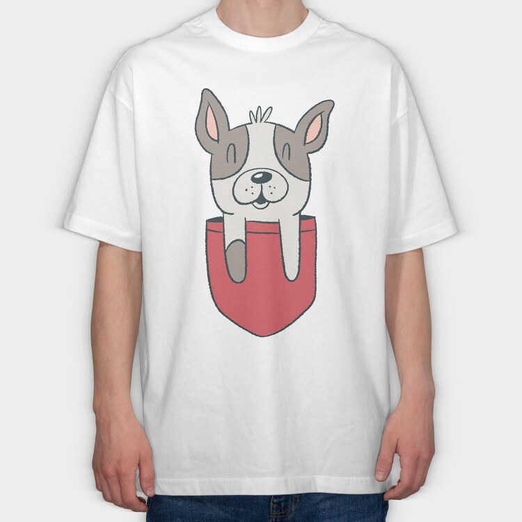 French Bulldog Pocket, Tricou Oversize Barbati (Unisex)
