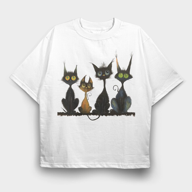 Whiskered Feline Group, Tricou Oversize Barbati (Unisex)