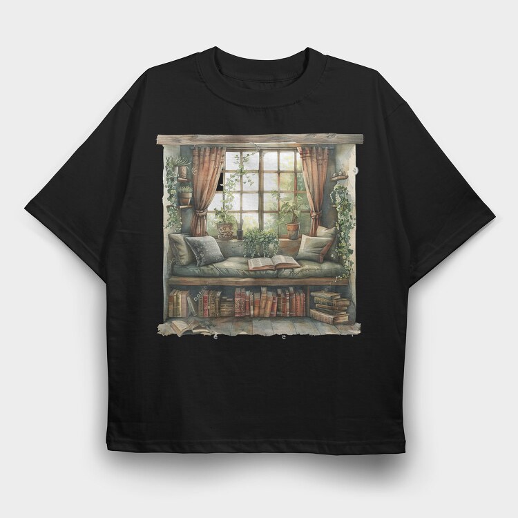 Window Sitting Area Books, Tricou Oversize Barbati (Unisex)