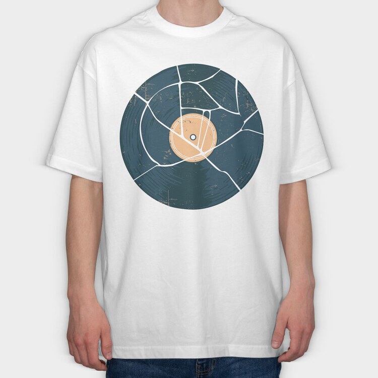 Broken Vinyl Retro, Tricou Oversize Barbati (Unisex)