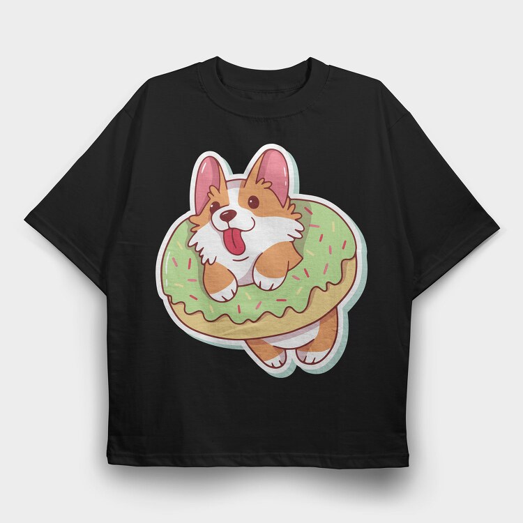 Corgi Donut Joy, Tricou Oversize Barbati (Unisex)