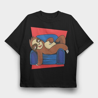 Sloth Animal In Couch, Tricou Oversize Barbati (Unisex)