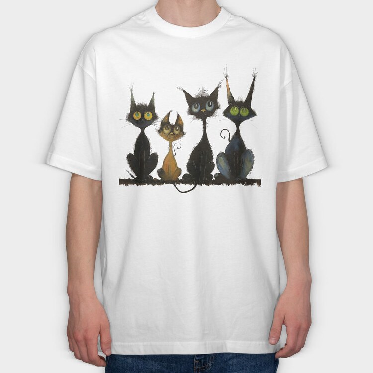 Whiskered Feline Group, Tricou Oversize Barbati (Unisex)