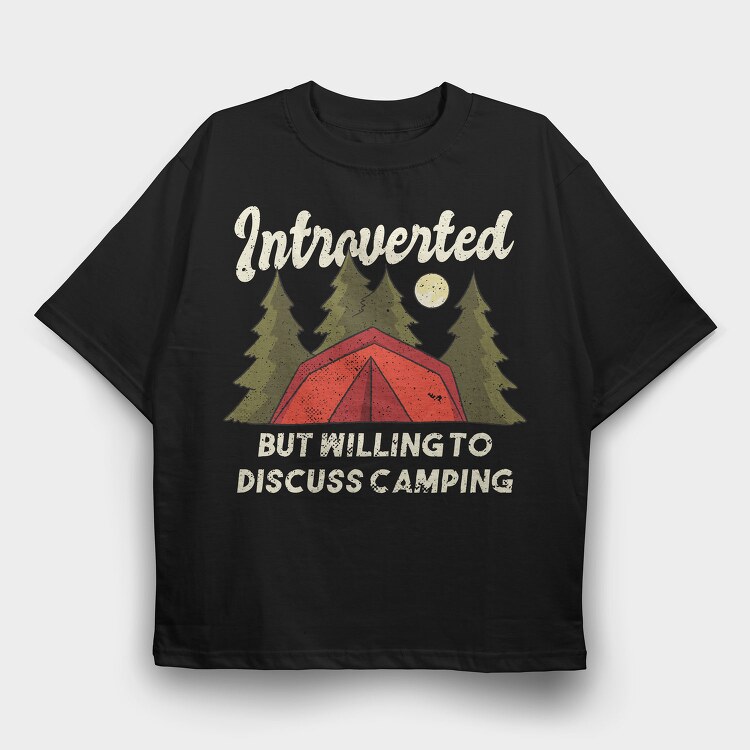 Introvert Camping, Tricou Oversize Barbati (Unisex)