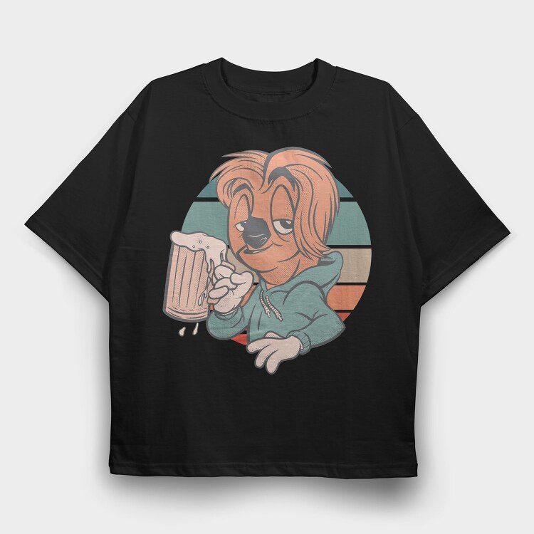 Sloth Animal With Beer Cartoon, Tricou Oversize Barbati (Unisex)