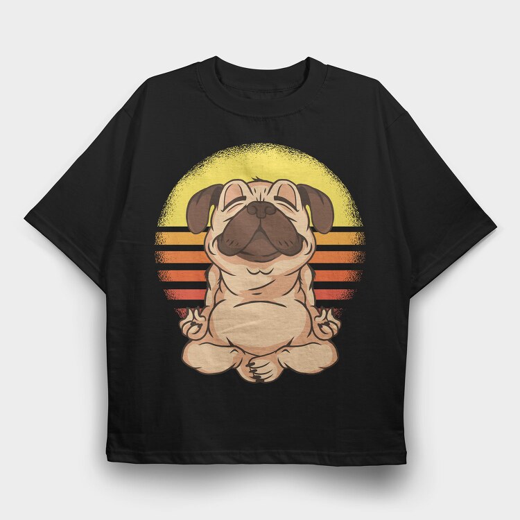 Yoga Pug 01, Tricou Oversize Barbati (Unisex)