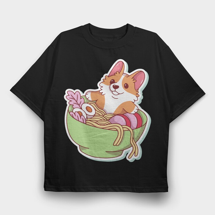 Corgi Noodle Bowl, Tricou Oversize Barbati (Unisex)