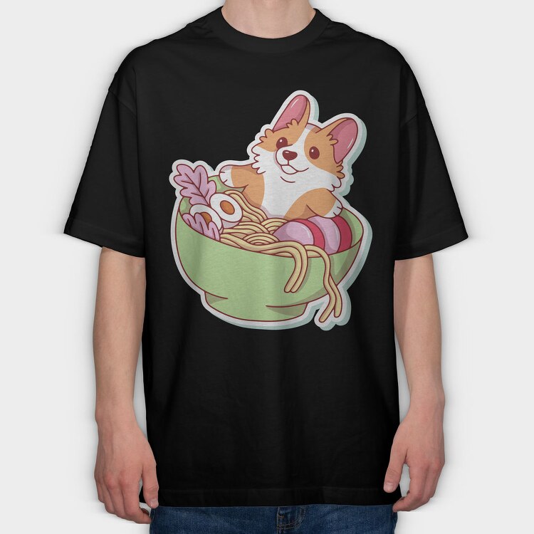 Corgi Noodle Bowl, Tricou Oversize Barbati (Unisex)