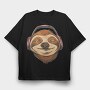 Sloth Animal With Earphones Headphones, Tricou Oversize Barbati (Unisex)