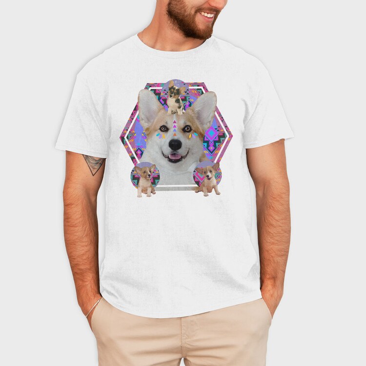 Corgi Psychedelic Collage, Tricou Barbati (Unisex)