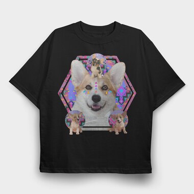 Corgi Psychedelic Collage, Tricou Oversize Barbati (Unisex)