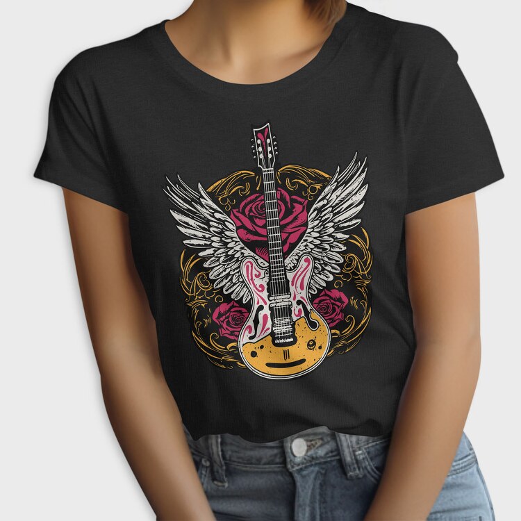 Electric Guitar With Wings And Roses, Tricou Femei