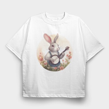 Bunny Playing Banjo Cottagecore, Tricou Oversize Barbati (Unisex)