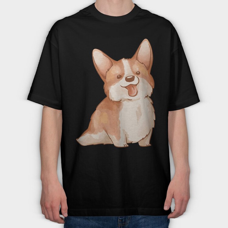 Corgi Smile, Tricou Oversize Barbati (Unisex)