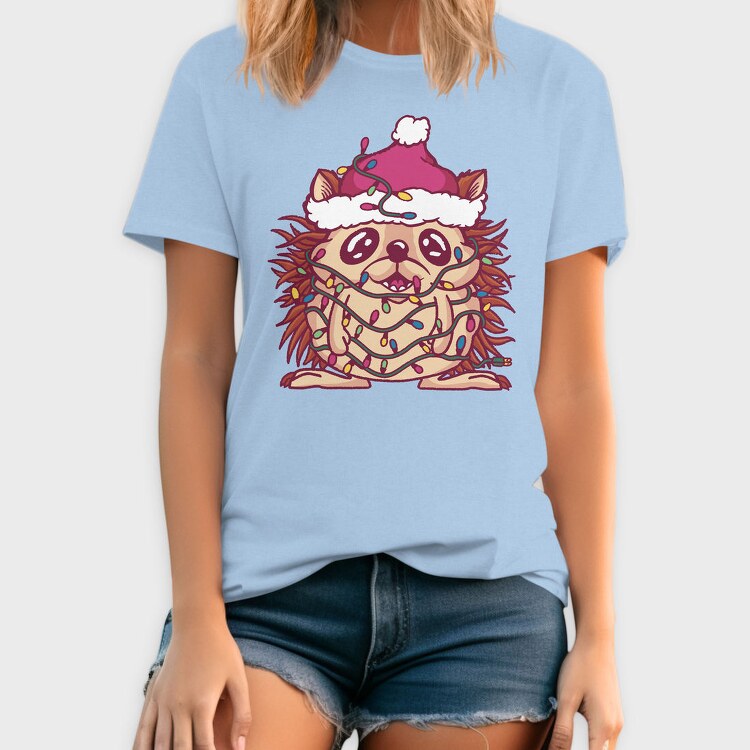 Hedgehog In Christmas Lights, Tricou Barbati (Unisex)