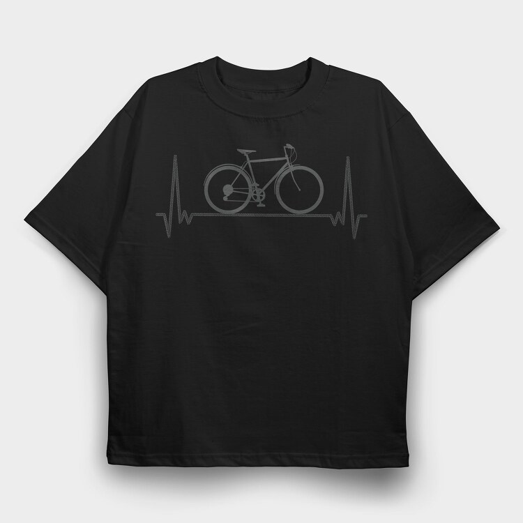 Bicycle Over Heartbeat Line, Tricou Oversize Barbati (Unisex)