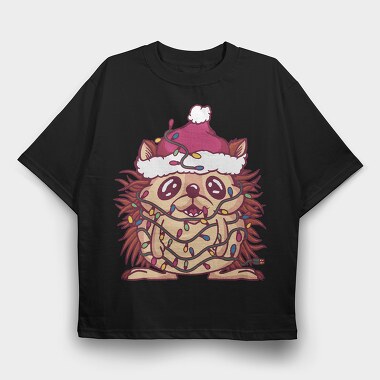 Hedgehog In Christmas Lights, Tricou Oversize Barbati (Unisex)