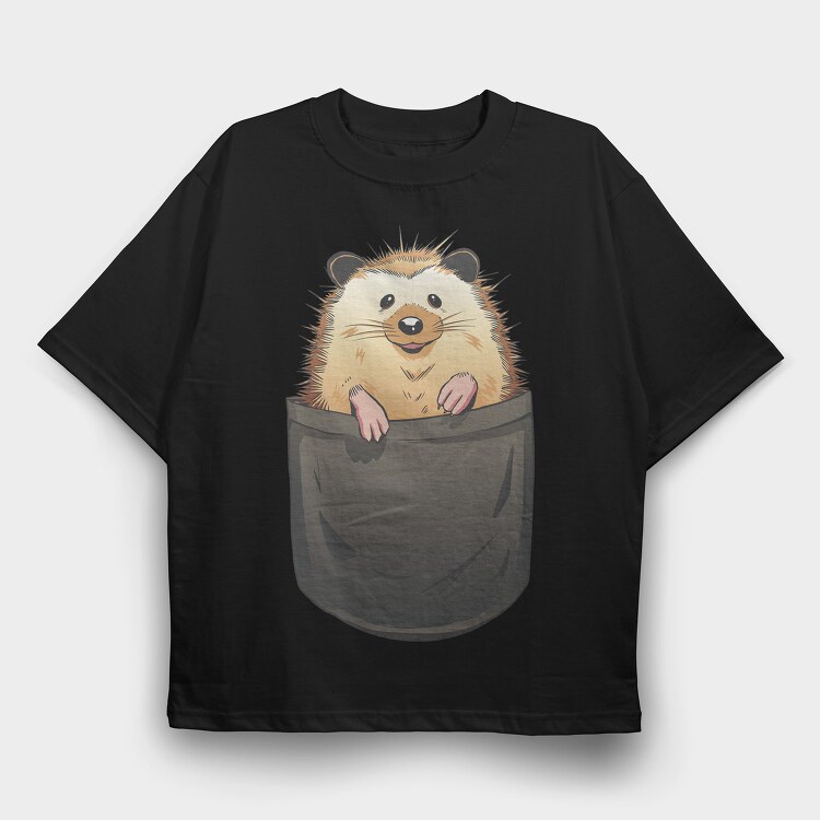 Hedgehog In Pocket, Tricou Oversize Barbati (Unisex)