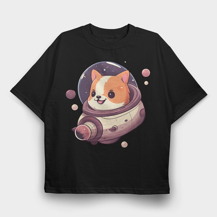 Space Faring Dog Illustration Spaceship, Tricou Oversize Barbati (Unisex)