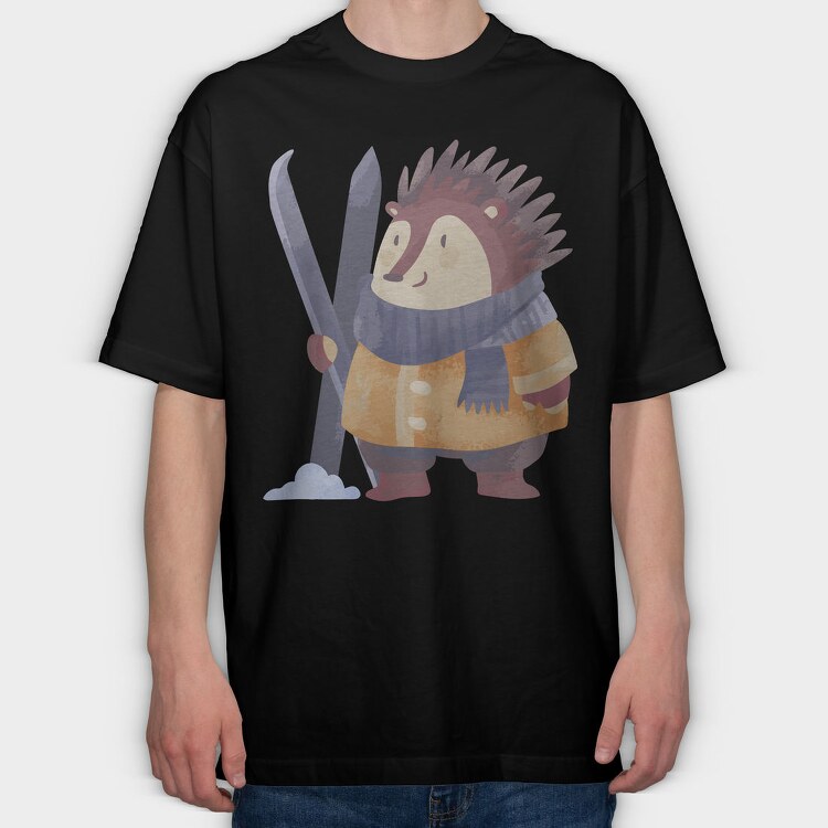 Hedgehog Ski Adventure, Tricou Oversize Barbati (Unisex)