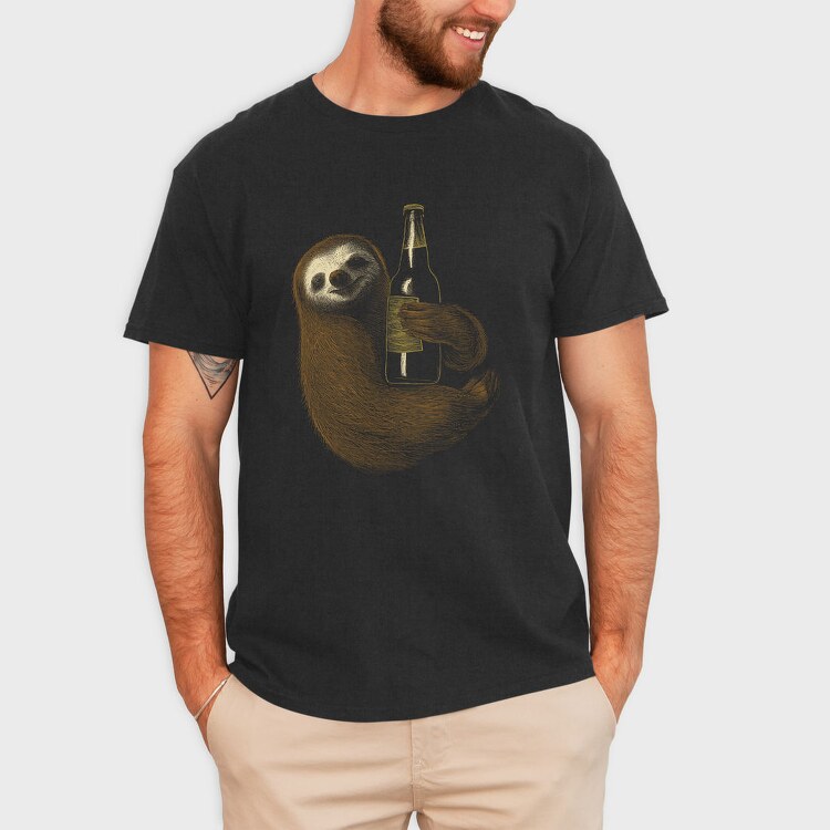 Sloth Hugging Beer, Tricou Barbati (Unisex)