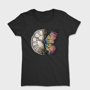 Butterfly And Vintage Clock, Tricou Femei