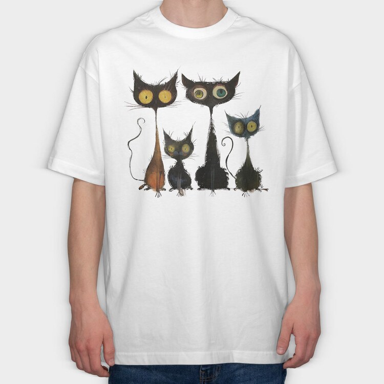 Whimsical Feline Family, Tricou Oversize Barbati (Unisex)